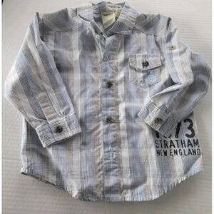 toddler boy timberland button up shirt 24m 2t white blue brown plaid